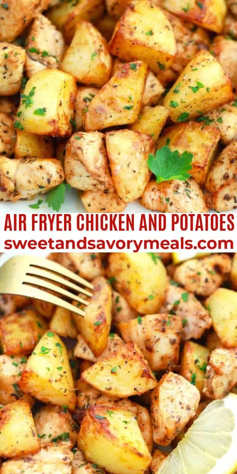 Airfryer Chicken And Potatoes, Cubed Chicken Recipes Easy, Chicken Breast And Potatoes Recipes, Cubed Chicken Breast Recipes, Air Fryer Chicken And Potatoes, Cubed Chicken Recipes, Air Fried Chicken Tenders, Chicken Cubes, Chicken Breast Oven