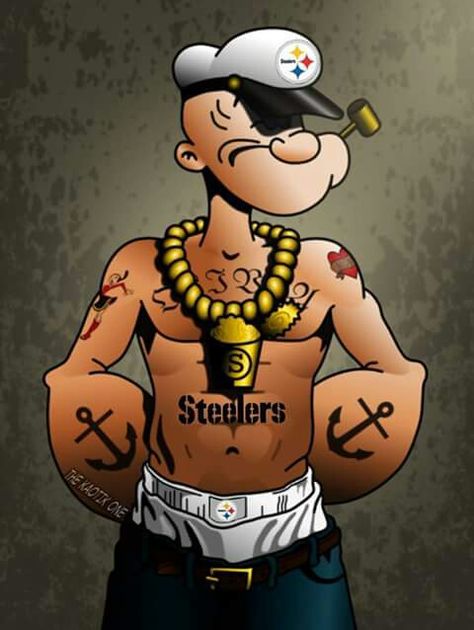 Popeye/Pittsburgh Steelers Popayee Cartoon, Steelers Images, Pittsburgh Steelers Funny, Pittsburgh Steelers Wallpaper, Popeye Cartoon, Steelers Country, Popeye And Olive, Old Cartoon Characters, Popeye The Sailor Man