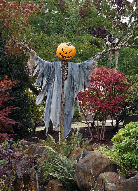 Pumpkin Head Scarecrow Diy, Homemade Scarecrow For Garden, Scarecrow Yard Decorations, Diy Scarecrow Decoration Front Porches, Diy Scarecrow For Porch, Scarecrow Head Ideas, Mannequin Scarecrow, How To Make A Scarecrow, Halloween Scarecrow Ideas