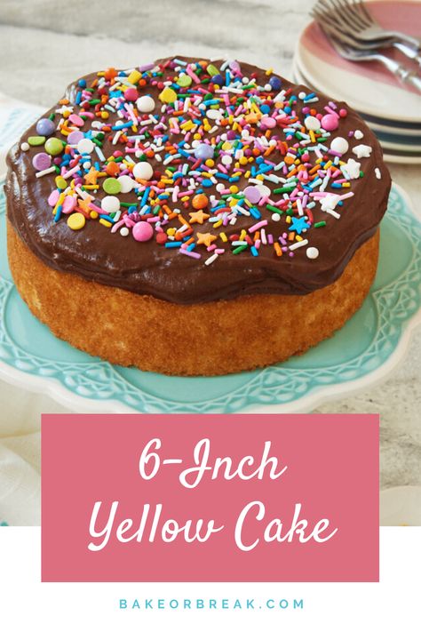 This 6-inch yellow cake with chocolate frosting is a perfect choice when you need dessert for two or a few. Add some colorful sprinkles and it's ready for any celebration! Yellow Cake Chocolate Frosting, Yellow Cake With Chocolate Frosting, Chocolate Cake Frosting, Cake With Chocolate Frosting, Small Birthday Cakes, Yellow Cake Recipe, Small Batch Baking, Dessert For Two, Special Desserts