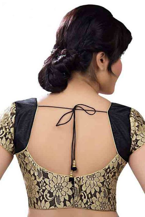 New saree blouse style for Indian saree blouse designs 2017 Black Blouse Designs, Brocade Blouse Designs, Latest Model Blouse Designs, Backless Blouse Designs, New Saree Blouse Designs, Saree Blouse Neck Designs, Blouse Back Neck Designs, Sari Blouse Designs, Indian Saree Blouses Designs