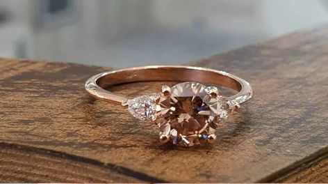 Champaign Engagement Ring 2 Ct Round Simulated Chocolate 14K Rose Gold Finish