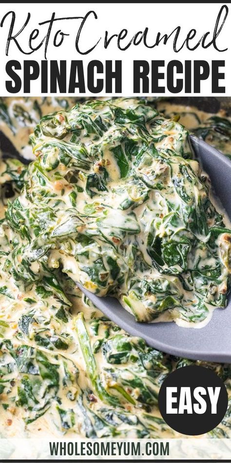 Easy Low Carb Keto Creamed Spinach Recipe With Cream Cheese - How to make creamed spinach in 15 minutes! This easy, low carb keto creamed spinach recipe with cream cheese needs just a few common ingredients. #wholesomeyum #keto #lowcarb #appetizer Keto Creamed Spinach Recipe, Creamed Spinach Recipe Healthy, Healthy Creamed Spinach, Best Creamed Spinach Recipe, Easy Spinach Recipes, Keto Creamed Spinach, Creamed Spinach Recipe, Spinach Recipe, Keto Cream