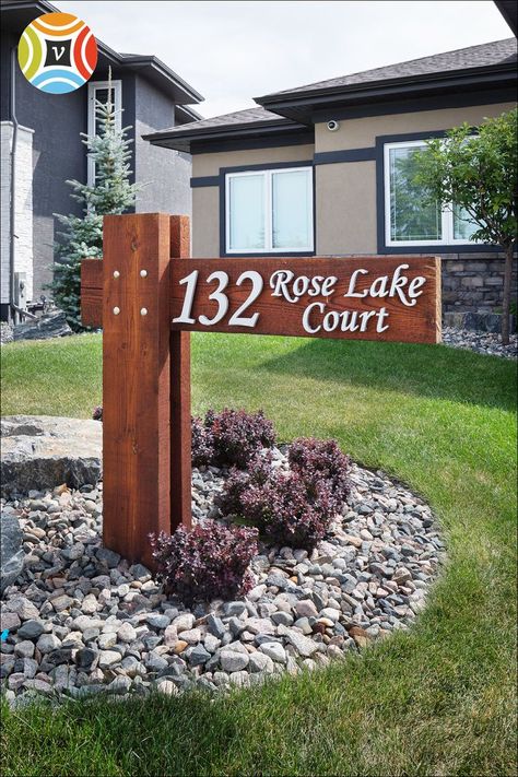 House Number Ideas Outdoor, Driveway Entrance Landscaping, House Numbers Diy, Custom House Numbers, Yard Project, House Number Sign, Garden Yard Ideas, Backyard Projects, Front Yard Landscaping Design