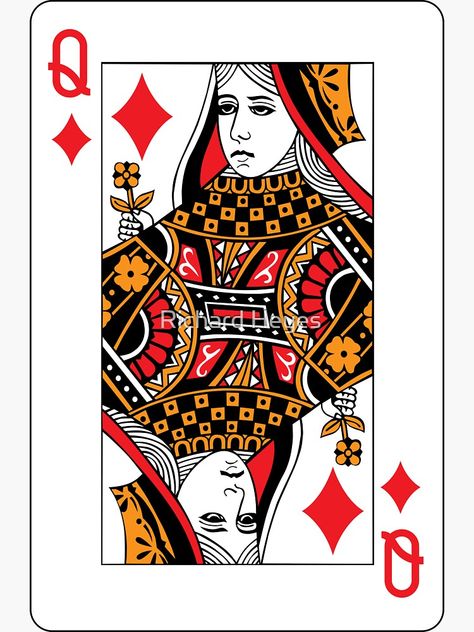 "Queen of Diamonds" Sticker for Sale by Richard Heyes | Redbubble Queen Card Design, Queen Of Clubs Card, Queen Playing Card, Playing Card Crafts, Poker King, Queen Of Diamonds, Queen Card, Gotham Series, Coding Bootcamp