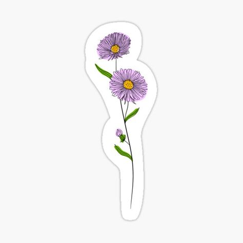 Drawing of the September birth month flower, Aster. Created on iPad Pro with Procreate. Check out my Etsy for custom birth flower bouquet drawings: EKWdigitaldesigns Instagram: @e.k.w.designs • Millions of unique designs by independent artists. Find your thing. Aster Tattoo, Aster Flower Tattoos, September Birth Month, Morning Glory Tattoo, September Flower, September Aster, Flower Bouquet Drawing, Birth Flower Bouquet, September Birth Flower