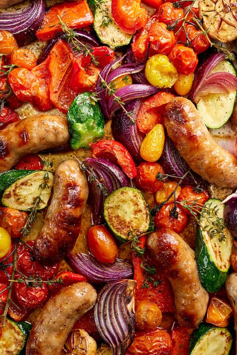 Sausage Traybake Recipes, Sausage Tray Bake Recipes, Traybake Recipes Dinner, Recipes For Dinner Sausage, Veggie Traybake, Sausage Veggie Bake, Sausage Traybake, British Sausage, Sausage Dinners