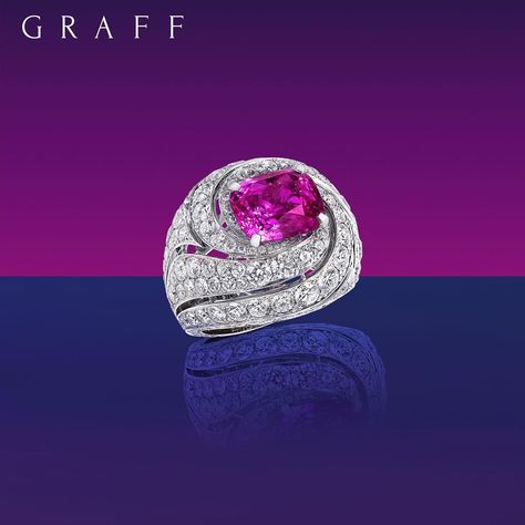 Spellbinding swirls. • 2 carat pink sapphire Swirl ring (Diamonds 3cts) #graffdiamonds #finejewelry #highjewelry Graff Diamonds, Swirl Ring, 2 Carat, High Jewelry, Pink Sapphire, Diamond Rings, Class Ring, Swirl, Sapphire