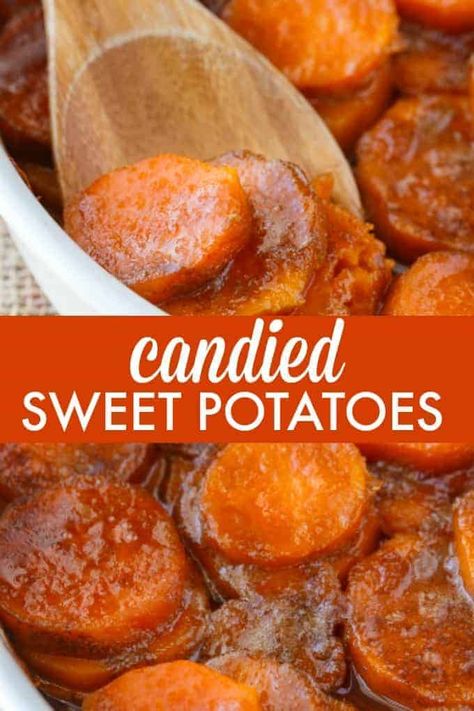 Candied Sweet Potatoes - An easy side dish recipe that tastes like a dessert. Tender sweet potato rounds are covered in a rich, buttery glaze. Candied Sweet Potato Recipes, Sweet Potato Rounds, Potato Rounds, Sweet Potato Side Dish, Sweet Potato Sides, Yams Recipe, Sweet Potato Recipes Casserole, Candied Sweet Potatoes, Potatoe Casserole Recipes