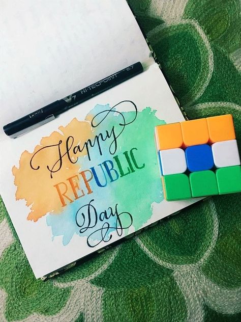 Republic day calligraphy #original creativity #happy republic day🇮🇳 Republic Day Aesthetic Pics, Happy Republic Day Calligraphy, 26 January Republic Day Aesthetic, Happy Republic Day Drawing, Drawing On Republic Day, Republic Day Creative Ideas, Republic Day Painting Ideas, Independance Day Creatives, Republic Day Posters Drawing