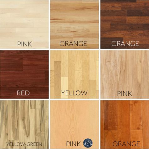 How to mix and match, coordinate wood finishes and stains. Maple, cherry, oak. Kylie M Interiors Edesign, online paint colour advice Cherry Wood Floors Color Schemes, Wood Undertones, Cherry Wood Stain, Wood Floor Colors, Maple Furniture, Cherry Wood Floors, Cherry Furniture, Maple Stain, Living Room Wood Floor