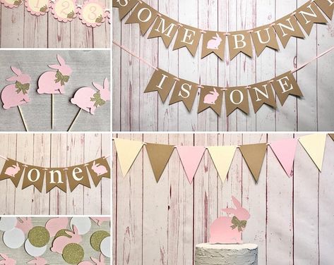 Somebunny Is One, Some Bunny Is Turning One, Bunny Birthday Theme, Bunny 1st Birthday, Easter Birthday Party, Bunny Theme, Bunny Birthday Party, 1st Birthday Party For Girls, Bunny Party