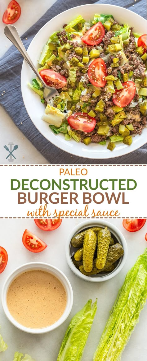 Zero Carb Dairy Free Recipes, Wildfit Breakfast, Deconstructed Burger, Breakfast Dairy Free, Snacks Dairy Free, Paleo Burger, Burger Bowl, Burger Bowls, Dairy Free Bread