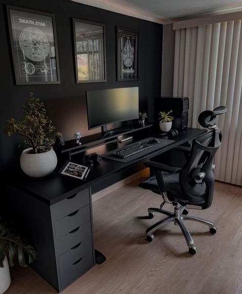 Office Inspiration Workspaces, Computer Desk Setup, Home Studio Setup, Desktop Setup, Bedroom Setup, Gaming Room Setup, Workspace Inspiration, Bureau Design, Game Room Design