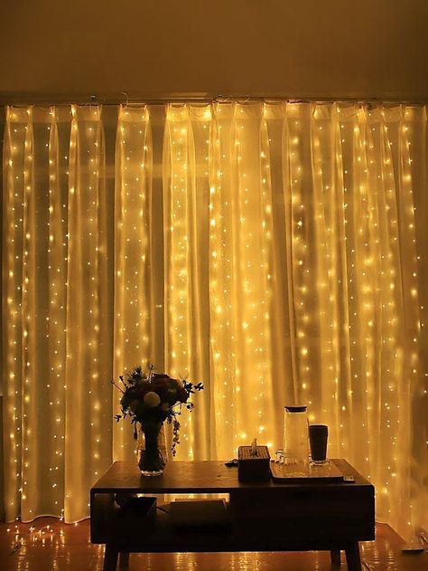 Yellow  Collar  Copper   Embellished   Lighting & Lamp Fairy Light Backdrops, Fairy Night Light, Photo Booth Background, Backyard Shade, Led Curtain, Lights For Bedroom, Light Backdrop, Curtain Lights, White Led Lights