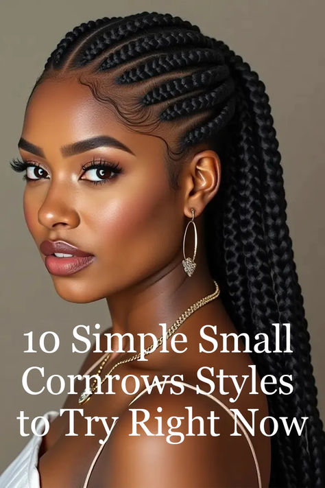 10 Simple Small Cornrows Styles to Try Right Now 3 Row Cornrow Braids, Cute Cornrow Braids, Simple Braiding Styles, Protective Hairstyles Cornrows, Up Cornrow Hairstyles, Cornrows Styles For Black Women, Corn Row Braids Styles, Corn Roll Styles, Cornrolls Hairstyles Braids For Women