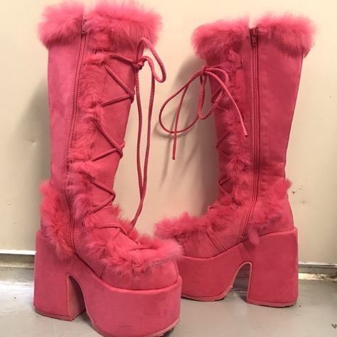 Chic High Heels, Fur Heels, Rough Heels, Heel Boots, Mid Calf Boots, Platform Boots, High Heel Boots, Chunky Heels, Winter Women