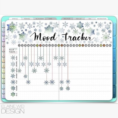 Winter Mood Tracker, Journal Hacks, Journal January, Bullet Journal Budget, January Bullet Journal, Doodle Videos, Simple Snowflake, Bulletin Journal Ideas, Bullet Journal Mood