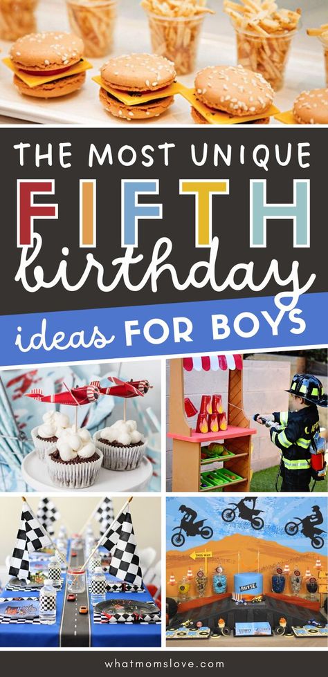 Unique 5th birthday party ideas for boys | Celebrate turning 5 with these creative fifth birthday themes using play on words and puns + ideas for decorations, invitations, food, favors and more. 5th Bday Party Ideas Boys, 5th Birthday Boy Themes, 5th Birthday Party Themes, Kids Birthday Party Themes Boy, Kids Birthday Themes Boys, 5th Birthday Ideas For Boys, Birthday Ideas For Boys, Unique Birthday Party Themes, Unique Birthday Party Ideas