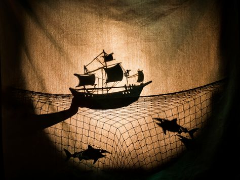 The Old Man and the Sea—Pigpen Theatre Puppetry Theatre, Peter And The Starcatcher, Shadow Theatre, Easy Paper Flowers, Paper Wall Hanging, Puppet Theater, Shadow Art, Shadow Play, Paper Flowers Craft