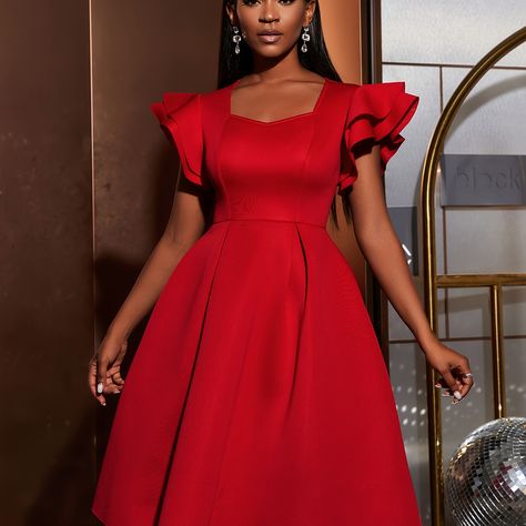 Faster shipping. Better service Square Neck Wedding Dress, Wedding Dress Elegant, Dress For Party, Neck Wedding Dress, Linen Top Women, 파티 드레스, Red Wedding Dresses, Classy Dress Outfits, Ruffle Sleeve Dress