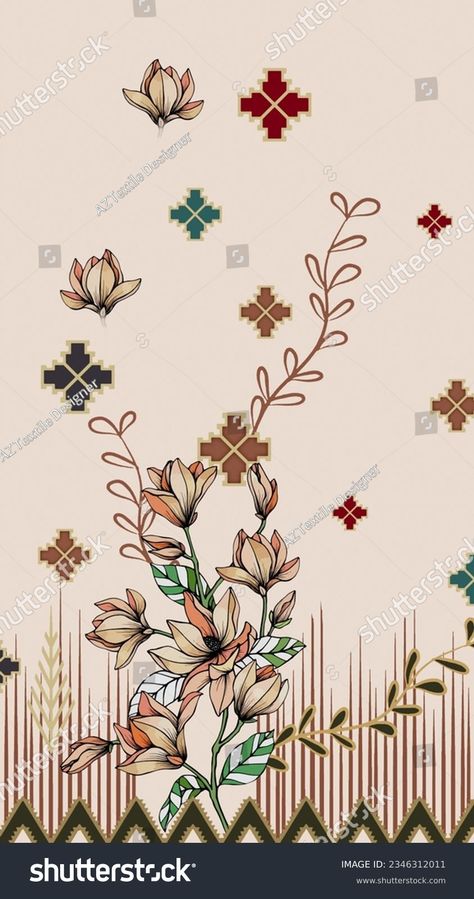 Intage Style Digital Dupatta Design Borders Stock Illustration 2346312011 | Shutterstock Digital Design Textile, Koti Design, Dupatta Designs Ideas, Digital Dupatta, Digital Kurti, Dupatta Designs, Dupatta Design, Dupatta Border, Kalamkari Painting