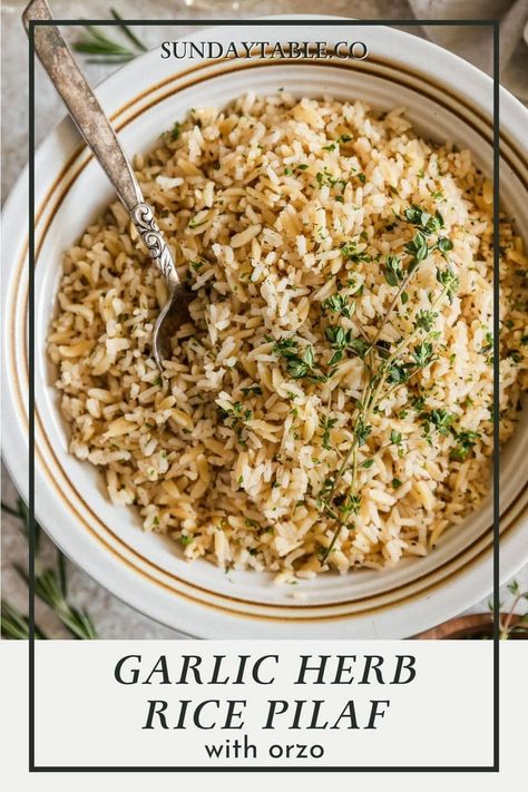 Rice Dishes With Salmon, Orzo Pilaf Recipes, Orzo Side Dishes, Herb And Butter Rice, Garlic And Herb Rice, Garlic Herb Rice, Rice Pilaf With Orzo, Easy Rice Side Dishes, Quick Easy Side Dishes