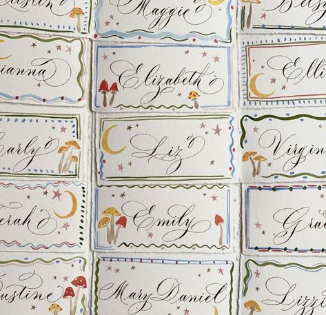 Letter Borders, Hand Painted Invitations, Name Place Cards, Hand Painted Wedding, Wedding Name, Wedding Signage, Mail Art, Wedding Stationary, Wedding Paper