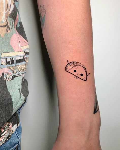 Mini Taco Tattoo, Fine Line Taco Tattoo, Minimalist Taco Tattoo, Tajin Tattoo, Taco Tattoo Black And White, Taco And Margarita Tattoo, Cute Taco Tattoo, Taco Tattoo Small Black And White, Taco Line Art