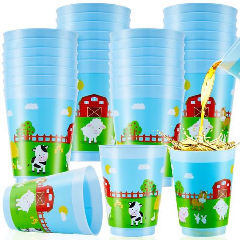 PRICES MAY VARY. Package Includes: you will get 24 pieces of farm animal drinking cups, ample quantities can meet your daily serving or party serving needs, very suitable for farm animal themed birthday party Distinct Design: the animal cups adopt heat transfer printing technology, many lovely farm animals are printed on the cups with bright colors, cute and vivid, which can easily brighten up your party, enhance the atmosphere of the theme party, and leave a deep impression on guests Safe and R Table Party Activities Farm Theme, Farm Themed Birthday Party Boys Walmart, Diy Farm Themed Party Decorations, Farm Boy Birthday Party, Farm Party Snacks, Farm Party Food Ideas, Farm Themed Food Ideas, Farm Birthday Party Decorations, Farm Party Foods