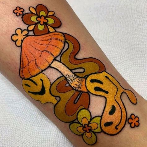 Hippie Tattoo, Mushroom Tattoos, Tatuaje A Color, Aesthetic Tattoo, Dream Tattoos, Little Tattoos, Dope Tattoos, Tattoo Design Drawings, S Tattoo