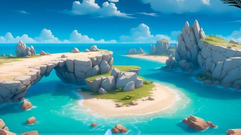 Game Environment Concept Art Landscapes, Stylized Concept Art, Arabian Garden, Game Environment Concept Art, Book Imagination, Stylized Landscape, Water Environment, Rock Cliff, Concept Art World