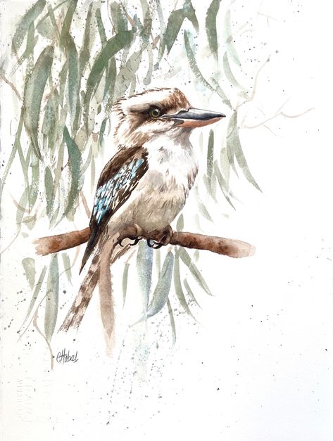 "Kookaburra Australian bird" by Chris Hobel. Paintings for Sale. Bluethumb - Online Art Gallery Australian Animal Art, Watercolor Kookaburra, Kookaburra Watercolour, Kookaburra Painting, Kookaburra Drawing, Watercolour Nature, Watercolour Birds, Australian Nature, Bird Watercolor Art