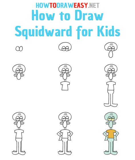 How to Draw Squidward for Kids - How to Draw Easy How To Draw A Spongebob, How To Draw Squidward, How To Draw Spongebob Characters, Spongebob Drawings Easy Step By Step, How To Draw Cartoon Characters Step By Step, How To Draw Cartoons Step By Step, How To Draw Spongebob Step By Step, Squidward Drawing Easy, Easy Spongebob Drawing