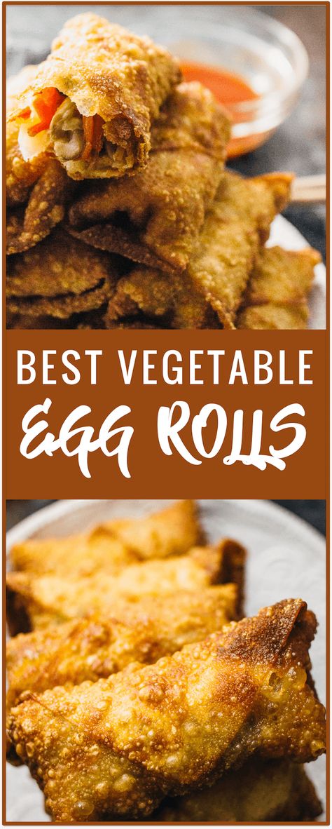 Best vegetable egg rolls - These vegetable egg rolls are ridiculously crunchy and taste better than any Chinese takeout version. They make for a popular vegetarian appetizer, and they're easy to assemble and cook. Vegetable Egg Rolls Recipe, Chinese Beef Recipes, Vegetarian Chinese Recipes, Vegetable Egg Rolls, Egg Rolls Recipe, Vegetarian Appetizer, Authentic Chinese Recipes, Egg Roll Recipes, Chinese Takeout