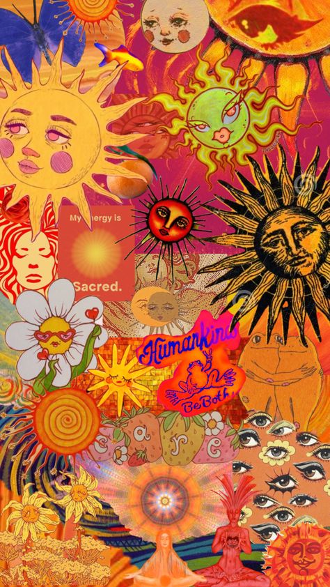 #myfirstshuffle #sun Trippy Sun Wallpaper, Sun Collage Wallpaper, Hippy Art Aesthetic, Sun Art Wallpaper, Arte Hippie Wallpaper, Colorful Backgrounds Aesthetic, Sun Aesthetic Art, Sun Art Aesthetic, Sun Aesthetic Wallpaper