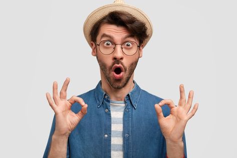 Shocking Reaction Faces, Man Glasses, Red Checkered Shirt, Surprise Face, Red Suspenders, Beard Look, Marketing Photos, Smiling Man, Bearded Man