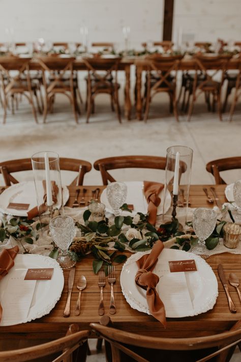 Table Setting For Boho Wedding, Romantic Boho Wedding Table Decor, Table Setting Wedding Boho, Ivory And Terracotta Wedding Table, Bohemian Table Setting Wedding, Terracotta Florals Wedding, Wood Table Place Setting, Terracotta And Sage Wedding Table Decor, Fall Themed Wedding Table Decor