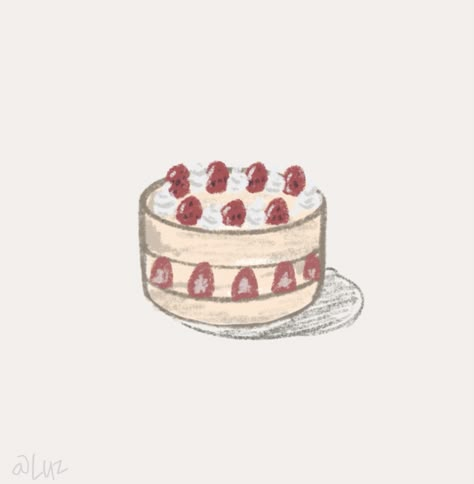 Simple Cake Painting, Cake Drawings Easy, Strawberry Cake Tattoo, Bday Cake Drawing, Cake Doodle Drawing, Simple Cake Drawing, Birthday Cake Drawing Aesthetic, Birthday Cake Drawing Simple, Cartoon Cake Drawing