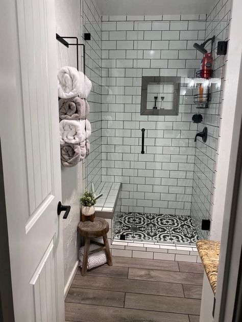 Small Stand Up Shower Ideas Tile, Small Bathroom Showers Walk In, Standing Shower Ideas With Seat, Onsweet Bathroom Ideas Small, Small Bathroom Remodel With Shower Only No Tub, Simple Stand Up Shower Ideas, Small Walk In Shower Ideas Half Walls, Small Tile Showers, Rectangle Shower Ideas