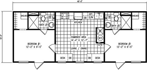 16 x 40   I would like the bedrooms at opposite ends like this. Smaller second bedroom would not need a bathroom. Could make ensuite bathroom with second door? Tiny House Floor Plans 16x40, 16x40 2 Bedroom Floor Plans, Two Bedroom Tiny Home Floor Plans, 16 X 48 Floor Plans Layout, 16x40 Shed House Plans With Loft, 16x50 Shed House Plans 2 Bedroom, 16 X 40 Floor Plans Layout 2 Bedroom, 16x40 Shed House Plans 2 Bedroom, 14x36 Tiny House Floor Plans