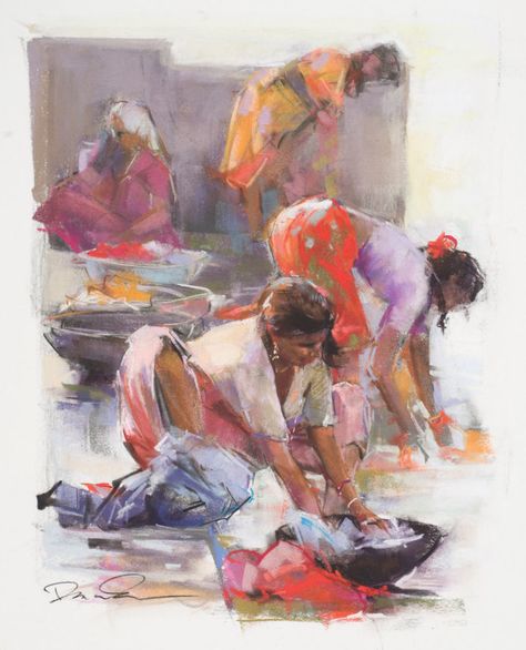 Ghat Women by Dawn Emerson | 20 Pastel Works and Words of Wisdom from 20 Award-Winning Artists | Artists Network Dawn Emerson, Heart Stuff, Soft Pastel Art, Portrait Drawings, Watercolor Art Paintings, Art Pics, Pastel Sec, Crayon Art, 수채화 그림