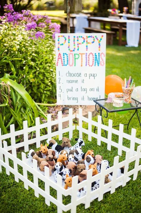 Puppy Adoption Station from a Puppies and Sprinkles Birthday Party on Kara's Party Ideas | KarasPartyIdeas.com (26) Teenage Party Games, Creative Birthday Party Ideas, Sprinkles Birthday Party, Dog Themed Birthday Party, Puppy Birthday Parties, Puppy Birthday, Dog Birthday Party, Puppy Party, Puppy Adoption