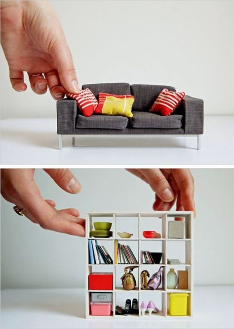 30 Cute Ideas for Dollhouse Miniature Things Diy Modern Furniture, Pola Kotak, Modern Dolls House, Bilik Idaman, Lego Kits, Modern Dollhouse Furniture, Tas Mini, Mini Moderns, Dollhouse Projects