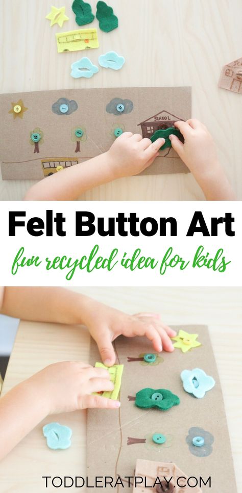 This Felt Button Art is a quick and creative way to use up a box or cardboard you no longer need.  #recycledcrafts #toddleractivity #finemotor Button Activities For Preschool, Buttoning Activities, Button Crafts For Kids, Child Discipline, Homeschooling Activities, Recycling Activities, Daily Schedules, Diy Preschool, Fine Motor Activities For Kids