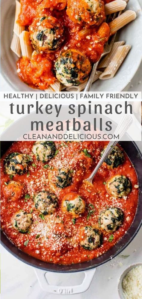 These healthy baked turkey spinach meatballs are so yummy and perfect for dinner! Savory and delicious. Turkey Spinach Meatballs, Baked Turkey Meatballs, Meatballs Baked, Easy Meatballs, Spinach Meatballs, Baked Meatball Recipe, Turkey Spinach, Healthy Kid Friendly Meals, Turkey Meatballs Baked