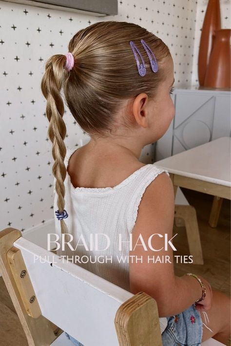 Can’t get over this cute hairstyle. Perfect for back to school hairstyles for girls! This braid is so simple and fun. Sharing all the cute Scunci hair accessories we just got too. Tap to shop! Toddler Hairstyles With Barrettes, Toddler Beach Hairstyles, Toddler School Hairstyles Girl, Simple Girl Hairstyles Kids, Girls Hairstyles For School Easy, Toddler Girls Hairstyles, Hairstyles For Kindergarteners, Baby Hair Styles, Girls Back To School Hairstyles