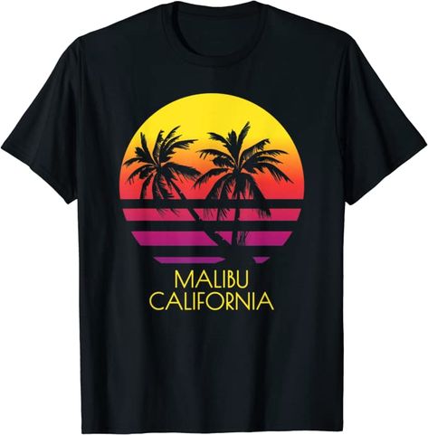 Malibu California Westcoast USA Sunset Palm Trees T-Shirt Sunset Palm Trees, Florida Sunset, Sanibel Island Florida, Laguna Beach California, Beach T Shirt, Malibu California, Retro Sunset, Key West Florida, Sanibel Island