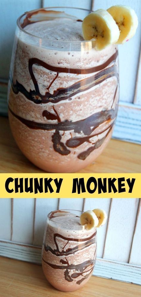 Chunky Monkey Cocktail - Both Dairy and Vegan Versions included! #chunkymonkey #cocktails #drinks Chocolate Monkey Alcohol Drink, Monkey Cocktail, Chunky Monkey Smoothie, Grumpy Monkey, Fun Beverages, Vegan Cocktails, Monkey Coffee, Vegan Drinks Recipes, Drink List