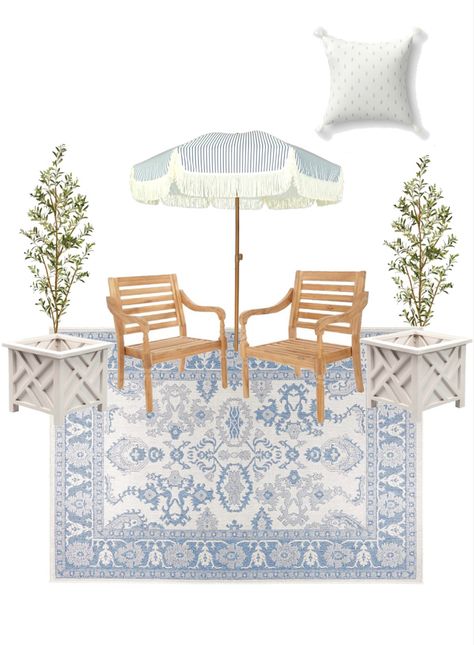 Blue And White Patio Furniture, Serena And Lily Patio, Pint House, Blue Patio Decor, Fringe Umbrella, Blue Patio Furniture, White Patio Furniture, White Outdoor Furniture, Traditional Patio